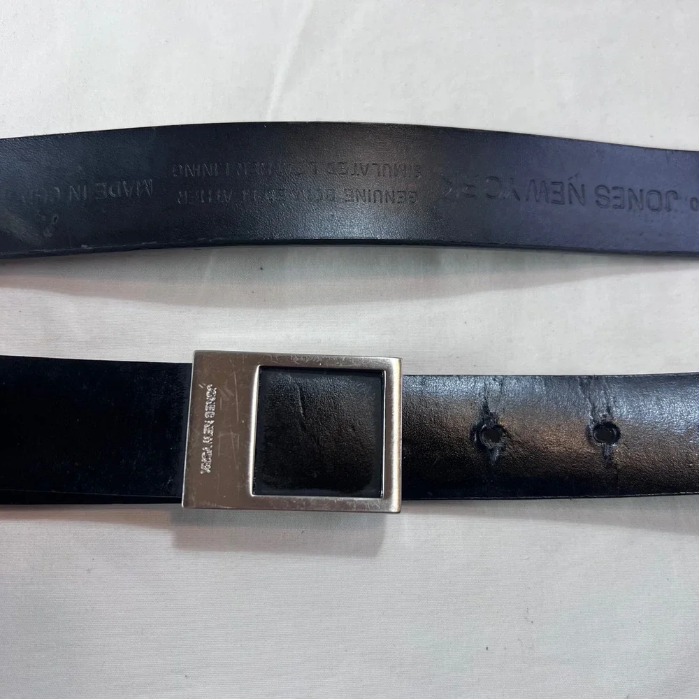 Jones New York Womens Black Bonded Leather Belt Silver Square Buckle 1X 230090